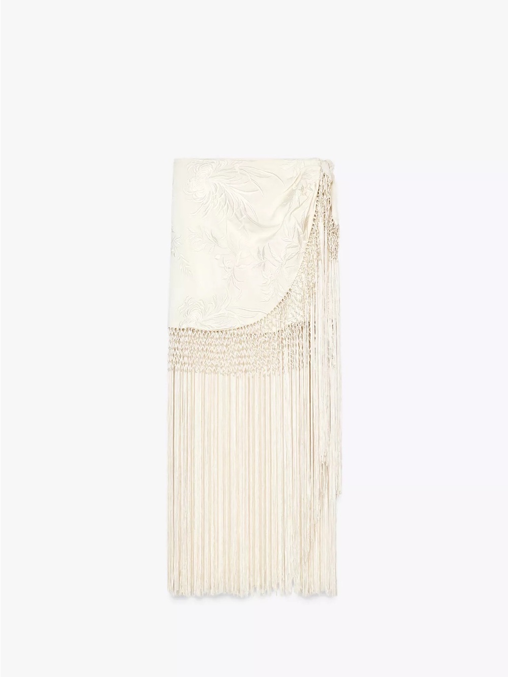 Zara Cream Embroidered Fringed Wrap Skirt